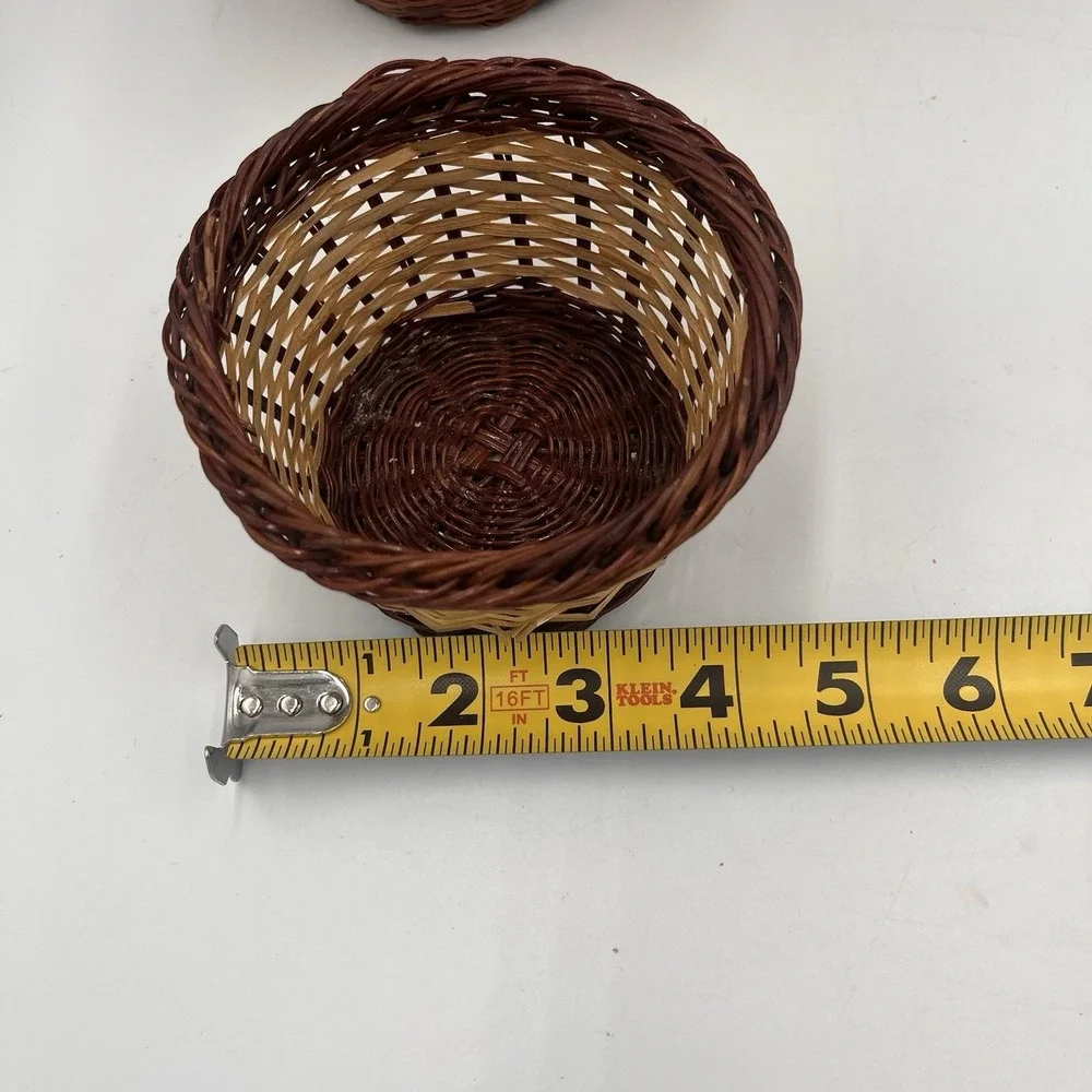 Lot of 3 Small Vintage Wicker Baskets One With Handle Two Tone Pretty And Cute!